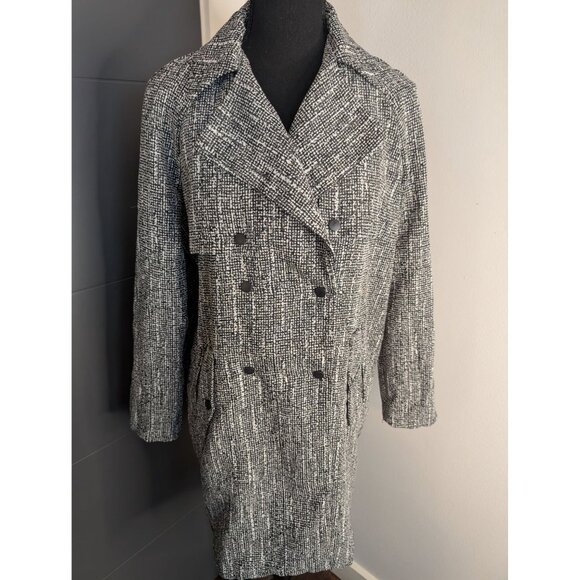 Topshop Black and White Storm Flap Unlined Double Breasted Duster Trench Coat: 4 - Picture 2 of 11